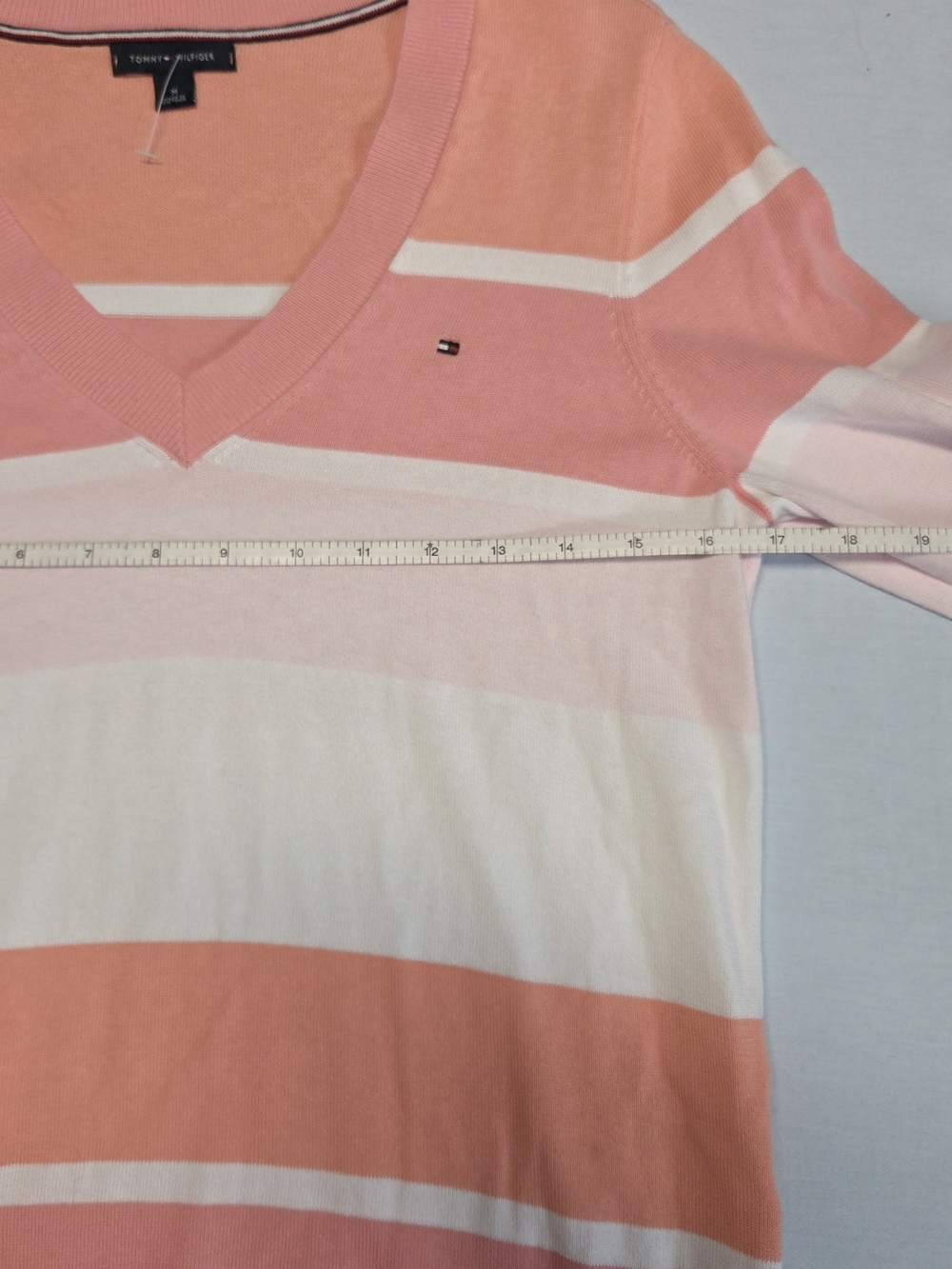 Tommy Hilfiger Pink & White Striped V-Neck Sweater